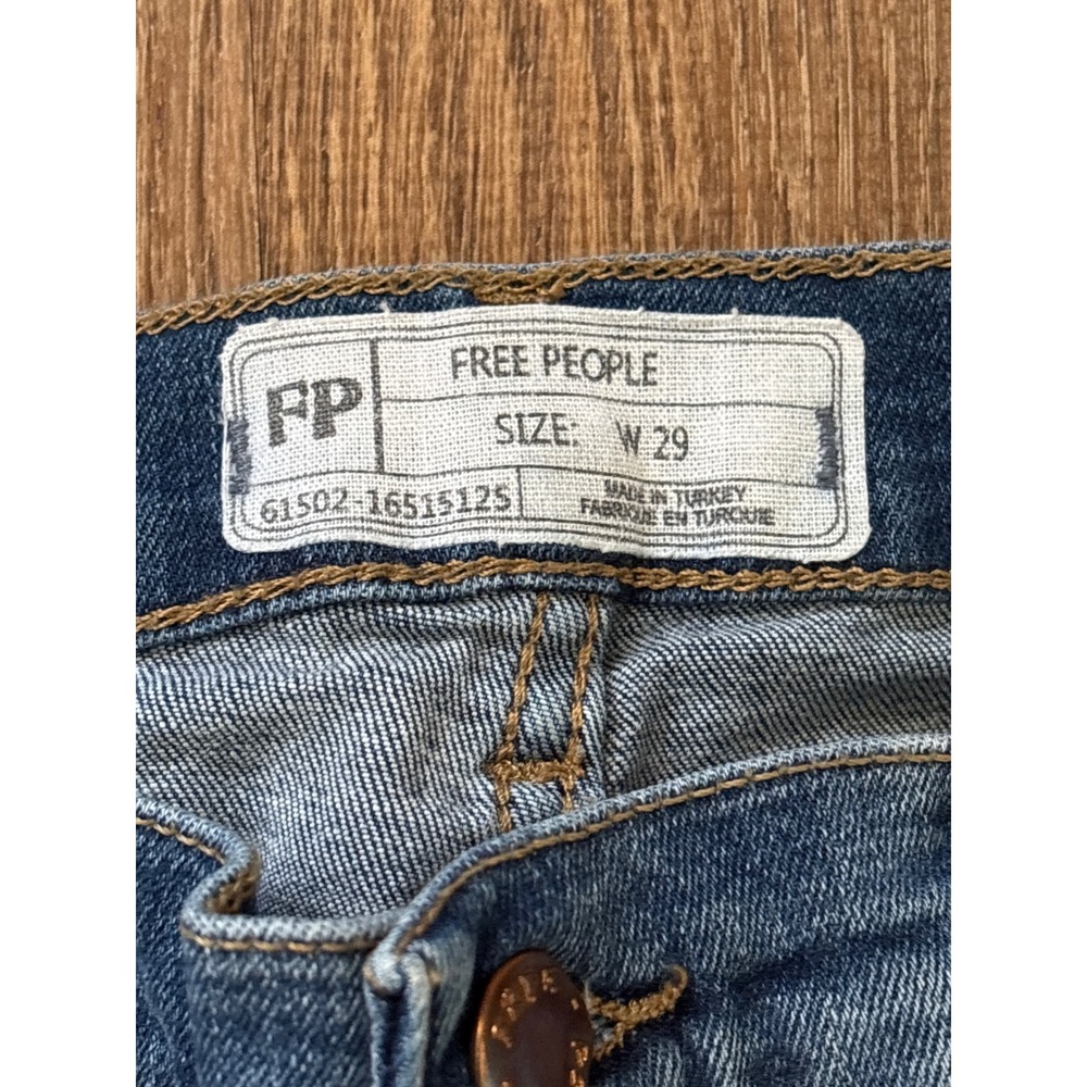 Free People Blue Distressed Ankle Crop Jeans with Frayed Hem - Picture 3 of 4
